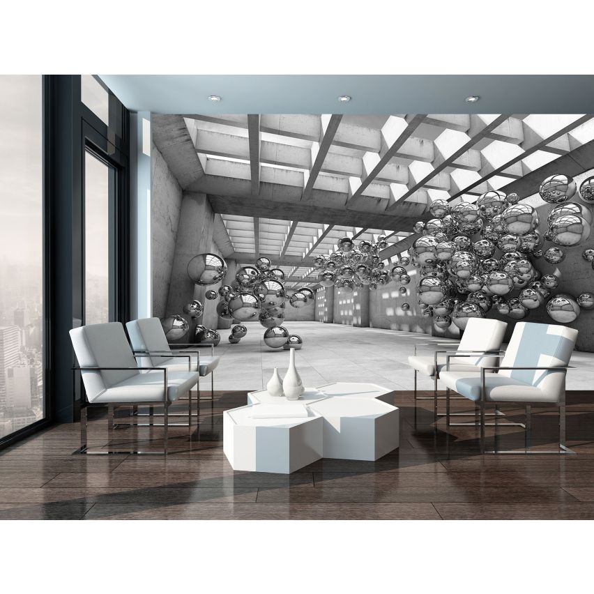 Photo Wall Mural-3D SILVER MARBLE-(C10132)-NON WOVEN-Wallpaper-Abstract XXL