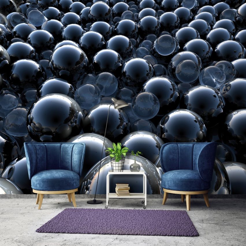 Photo Wall Mural-3D SHINE BLUE MARBLES-(C12270)-NON WOVEN-Wallpaper-Abstract XXL