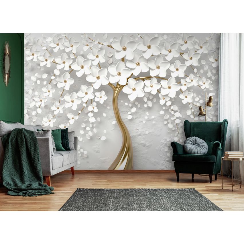 Photo Wall Mural-3D GOLD TREE PORCELAIN-(C13589)-NON WOVEN-Wallpaper-Abstract Nature XXL