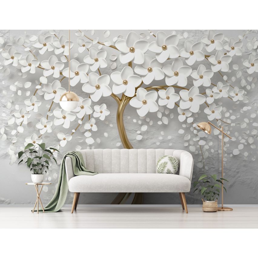 Photo Wall Mural-3D GOLD TREE PORCELAIN-(C13589)-NON WOVEN-Wallpaper-Abstract Nature XXL