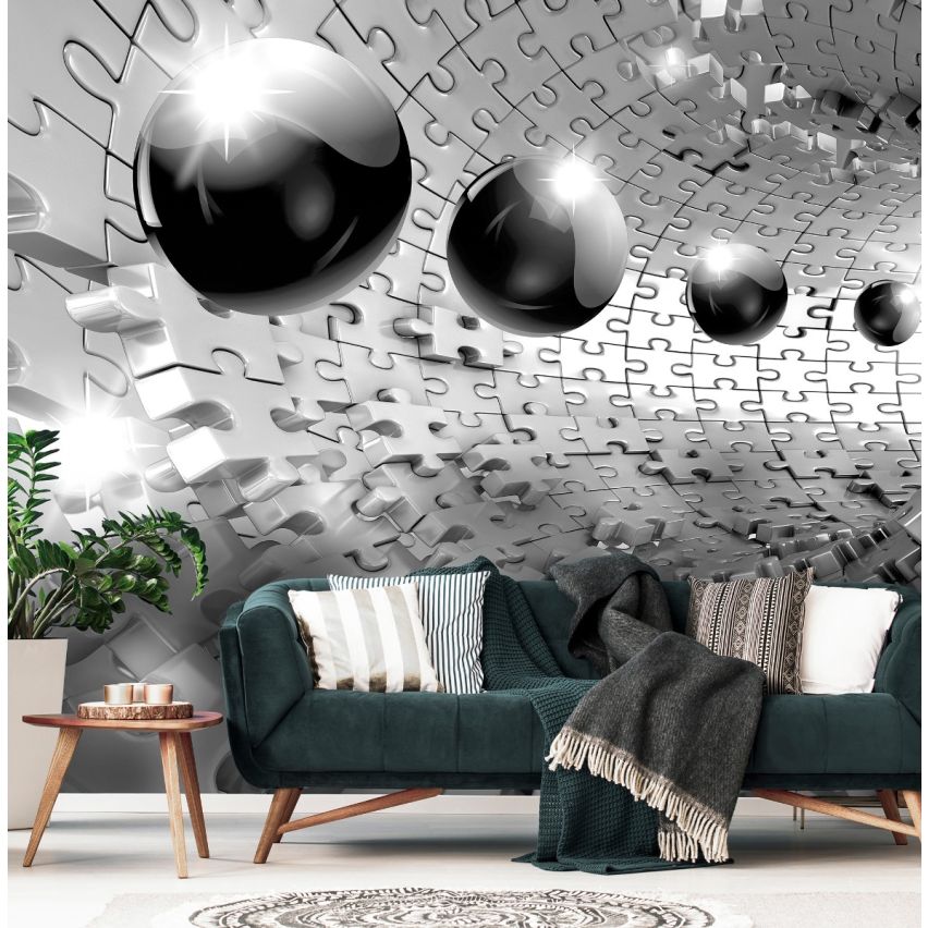 Photo Wall Mural-3D PUZZLE TUBE-(C13595)-NON WOVEN-Wallpaper-Flying Metal Balls Ball Abstract XXL