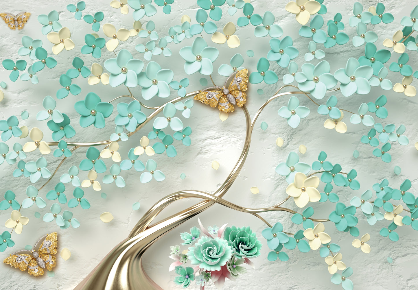 Photo Art Wall Mural-FLOWER TREES-(2084)NON WOVEN-Wallpaper-Rocks Gold Sparking Shine XXL (Copy) (Copy) (Copy) (Copy) (Copy)