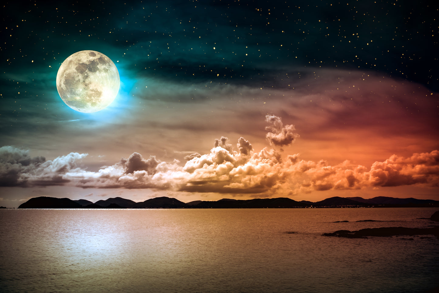 Photo Wall Mural-(4310)-MOON NIGHT LIGHT-NON WOVEN-Wallpaper-Nature Sun Ocean XXL