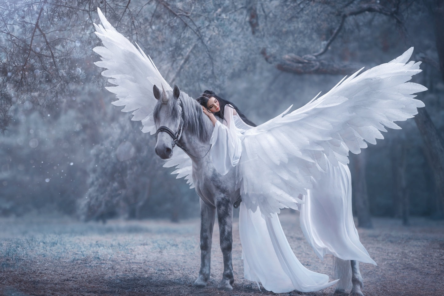 Photo Wall Mura-ANGEL WITH PEGASUS-(4322)-NON WOVEN-Wallpaper-Mystic Forest XXL