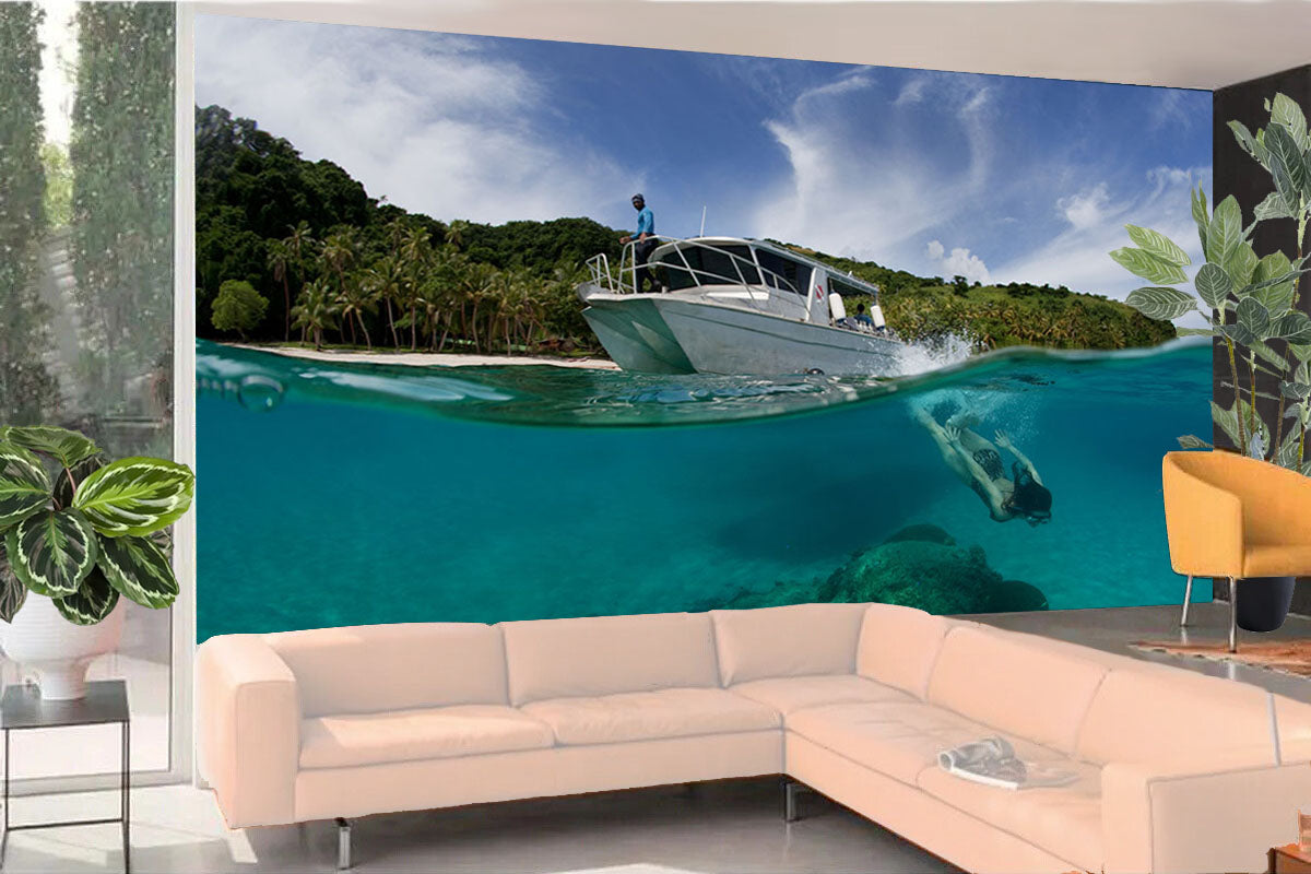 Photo Wall Mural-DIVE INN-(8173)-NON WOVEN-Wallpaper-Tropical Swimming XXL