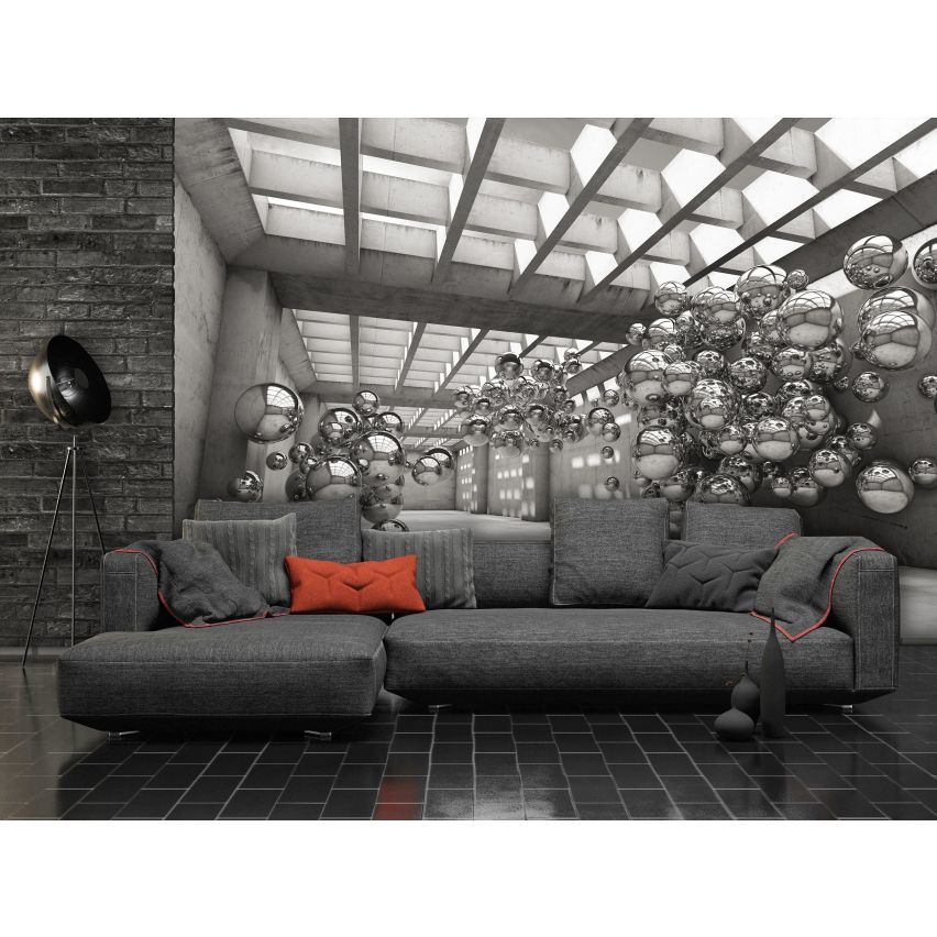 Photo Wall Mural-3D SILVER MARBLE-(C10132)-NON WOVEN-Wallpaper-Abstract XXL