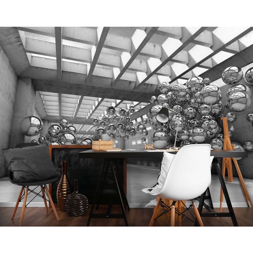 Photo Wall Mural-3D SILVER MARBLE-(C10132)-NON WOVEN-Wallpaper-Abstract XXL