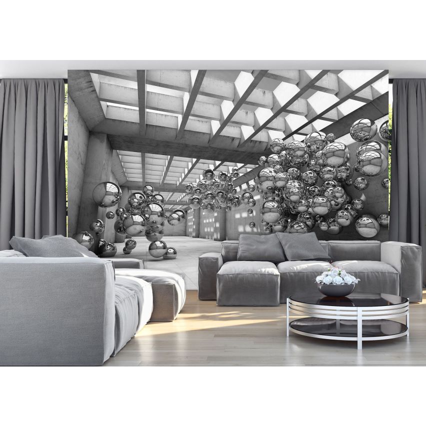 Photo Wall Mural-3D SILVER MARBLE-(C10132)-NON WOVEN-Wallpaper-Abstract XXL
