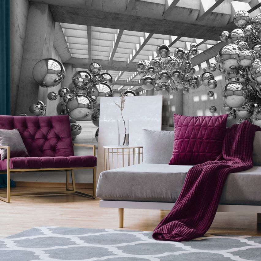 Photo Wall Mural-3D SILVER MARBLE-(C10132)-NON WOVEN-Wallpaper-Abstract XXL