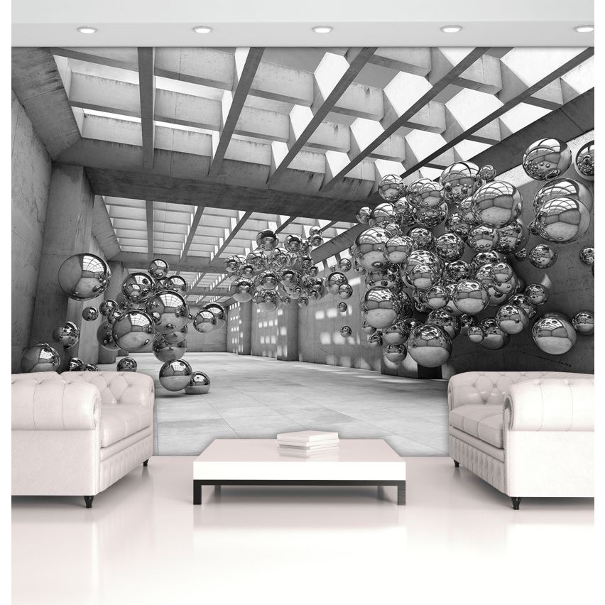 Photo Wall Mural-3D SILVER MARBLE-(C10132)-NON WOVEN-Wallpaper-Abstract XXL