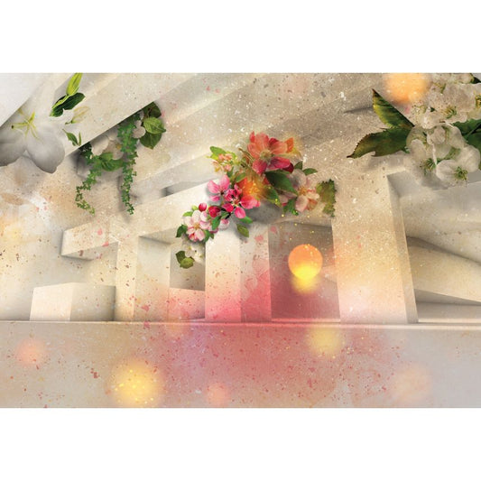 Photo Wall Mural-3D PILLAR AND FLOWERS-(C12572)-NON WOVEN-Wallpaper-Abstract XXL