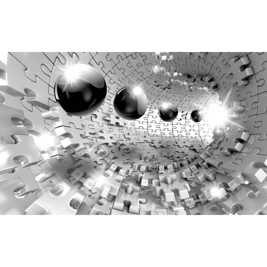 Photo Wall Mural-3D PUZZLE TUBE-(C13595)-NON WOVEN-Wallpaper-Flying Metal Balls Ball Abstract XXL