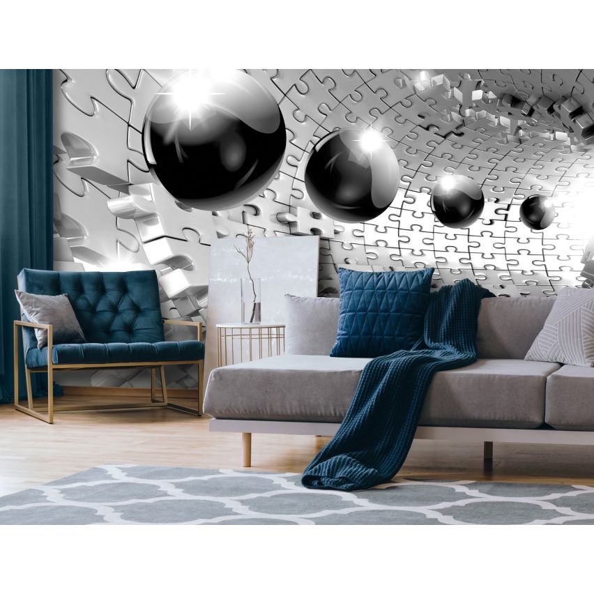 Photo Wall Mural-3D PUZZLE TUBE-(C13595)-NON WOVEN-Wallpaper-Flying Metal Balls Ball Abstract XXL