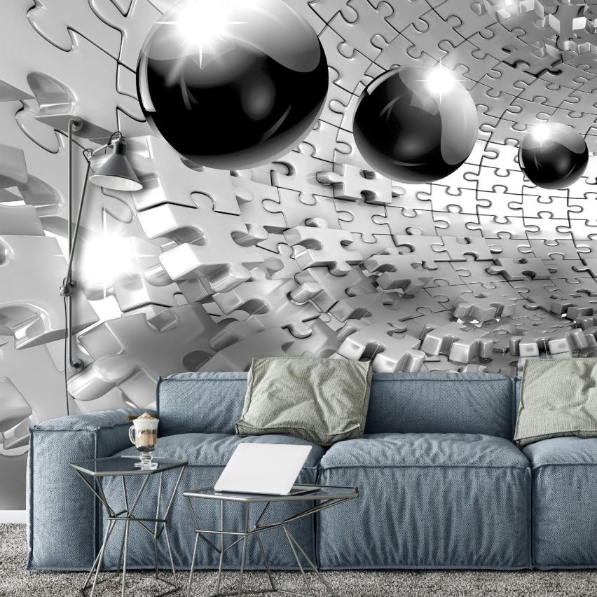 Photo Wall Mural-3D PUZZLE TUBE-(C13595)-NON WOVEN-Wallpaper-Flying Metal Balls Ball Abstract XXL