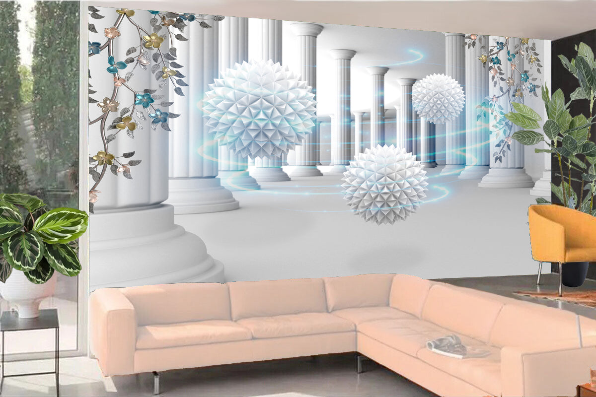 Photo Wall Mural-3D TUNNEL-(2062)-NON WOVEN-Wallpaper-Abstract Pillar Balls XXL