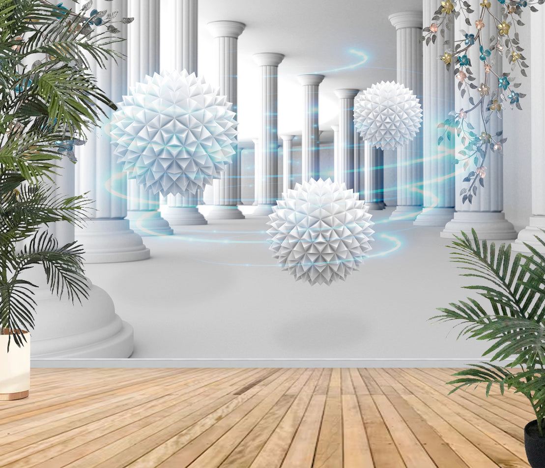Photo Wall Mural-3D TUNNEL-(2062)-NON WOVEN-Wallpaper-Abstract Pillar Balls XXL