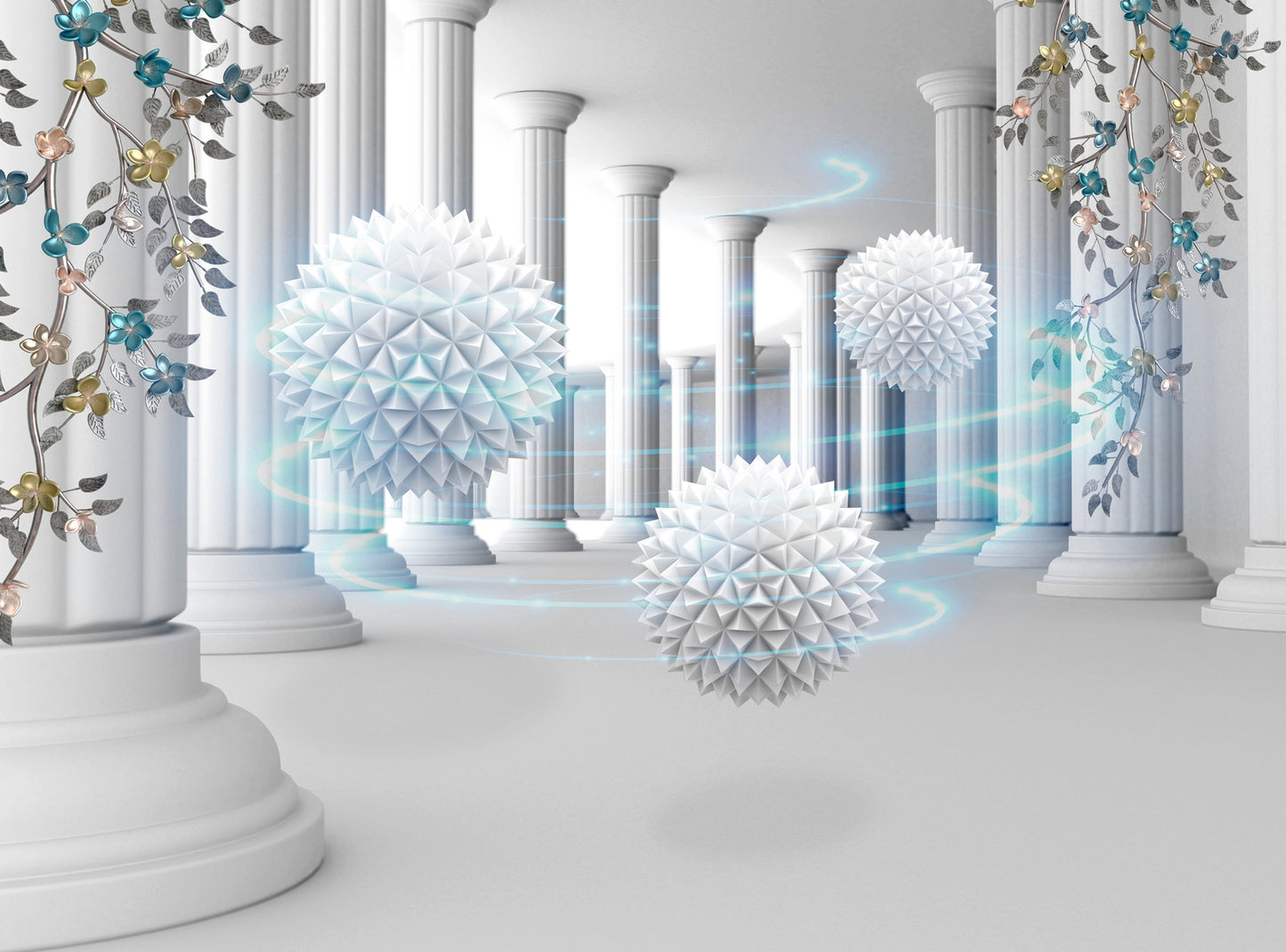 Photo Wall Mural-3D TUNNEL-(2062)-NON WOVEN-Wallpaper-Abstract Pillar Balls XXL