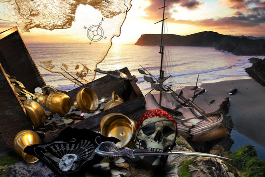 Photo Wall Mural-(3230J)-CORSAIR-NON WOVEN-Wallpaper-Pirates of Caribic Pirate Treasure Skull Map