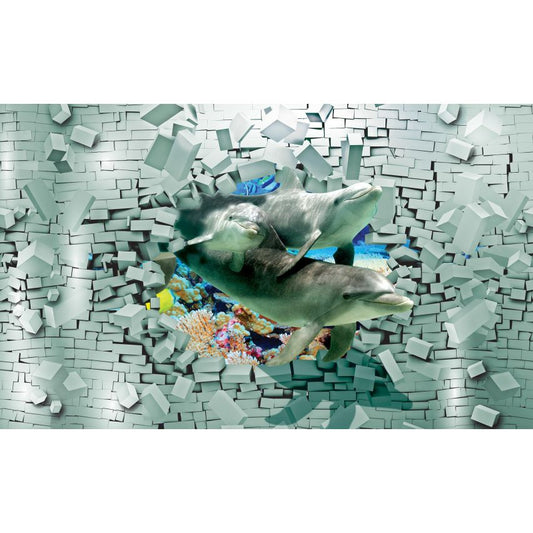 Photo Wall Mural-3D DOLPHINS-(3447)-NON WOVEN-Wallpaper-Abstract Sealife Underwater World XXL