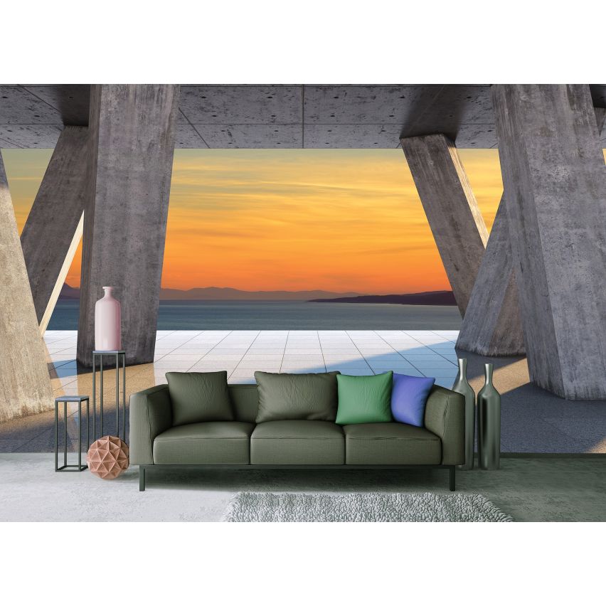 Photo Wall Mural-3D CEMENT TERRACE SUNSET-(C3645)-NON WOVEN-Wallpaper-Abstract XXL