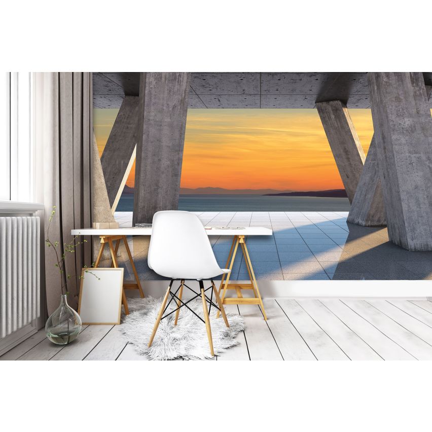Photo Wall Mural-3D CEMENT TERRACE SUNSET-(C3645)-NON WOVEN-Wallpaper-Abstract XXL