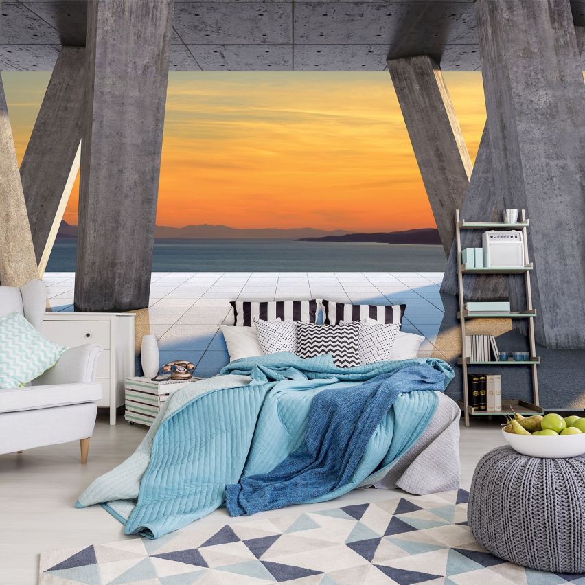 Photo Wall Mural-3D CEMENT TERRACE SUNSET-(C3645)-NON WOVEN-Wallpaper-Abstract XXL