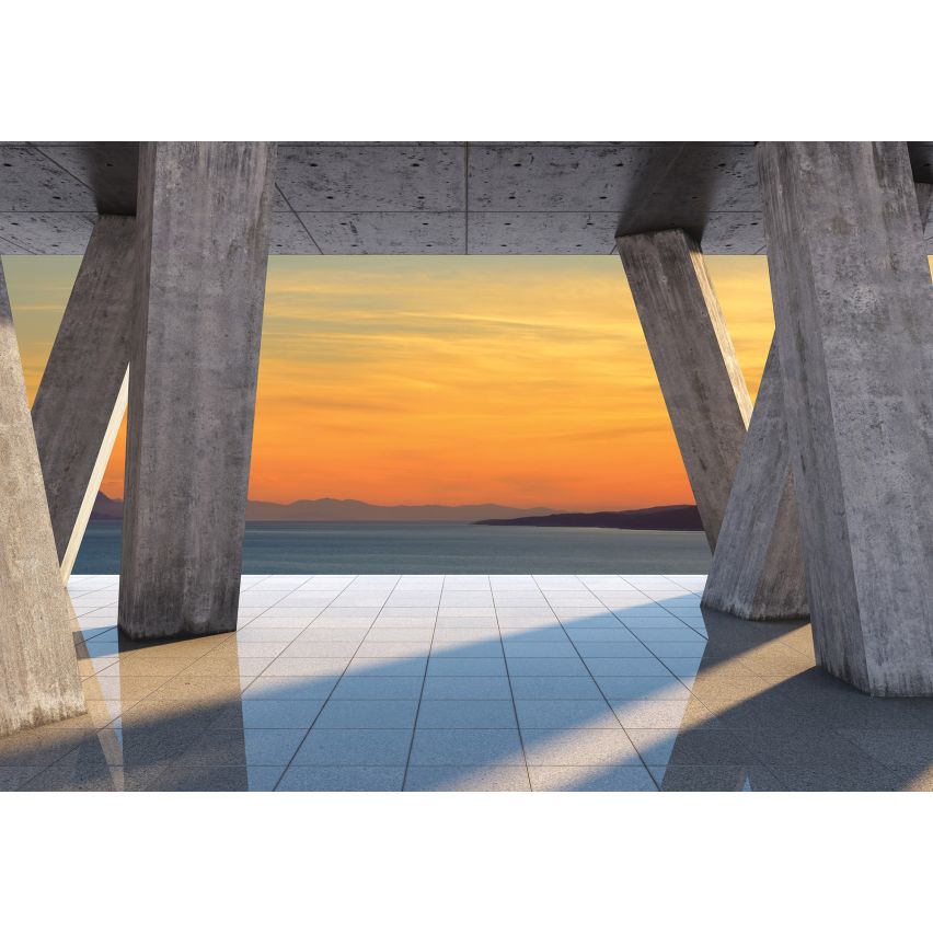 Photo Wall Mural-3D CEMENT TERRACE SUNSET-(C3645)-NON WOVEN-Wallpaper-Abstract XXL