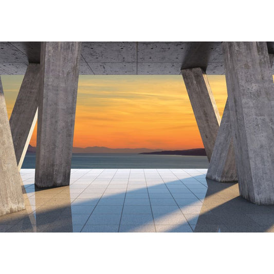 Photo Wall Mural-3D CEMENT TERRACE SUNSET-(C3645)-NON WOVEN-Wallpaper-Abstract XXL