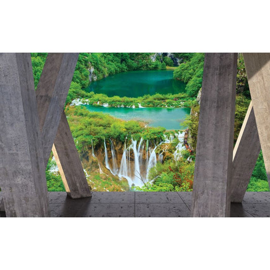 Photo Wall Mural-3D CEMENT TERRACE WATERFALL-(C3657)-NON WOVEN-Wallpaper-Abstract XXL