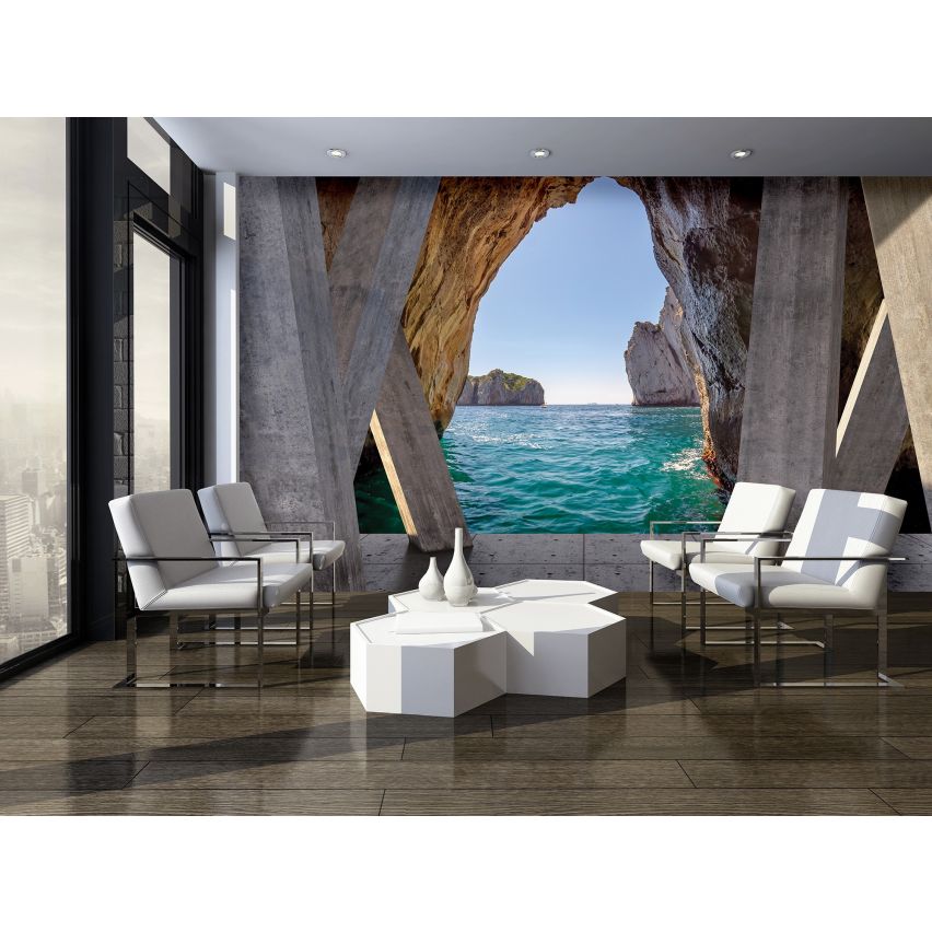 Photo Wall Mural-3D CEMENT TERRACE CAVE-(C3660)-NON WOVEN-Wallpaper-Abstract XXL