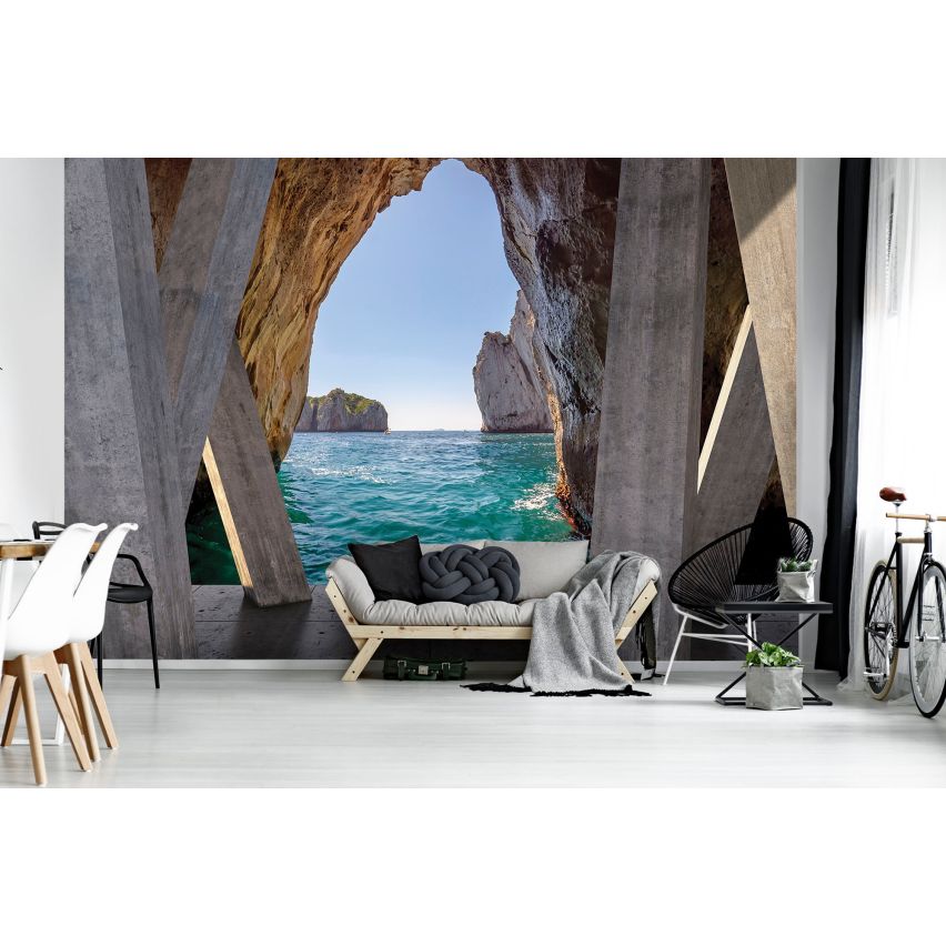 Photo Wall Mural-3D CEMENT TERRACE CAVE-(C3660)-NON WOVEN-Wallpaper-Abstract XXL