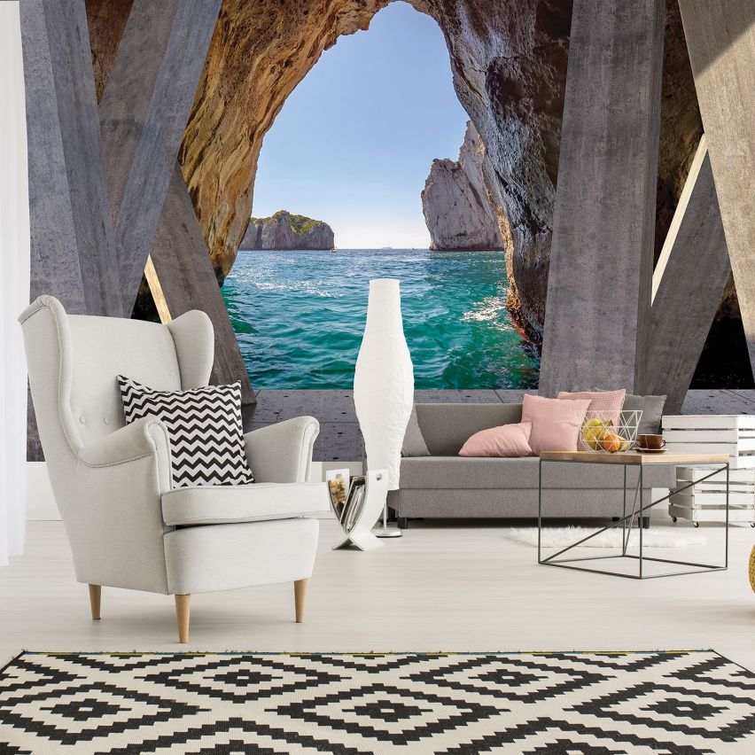 Photo Wall Mural-3D CEMENT TERRACE CAVE-(C3660)-NON WOVEN-Wallpaper-Abstract XXL
