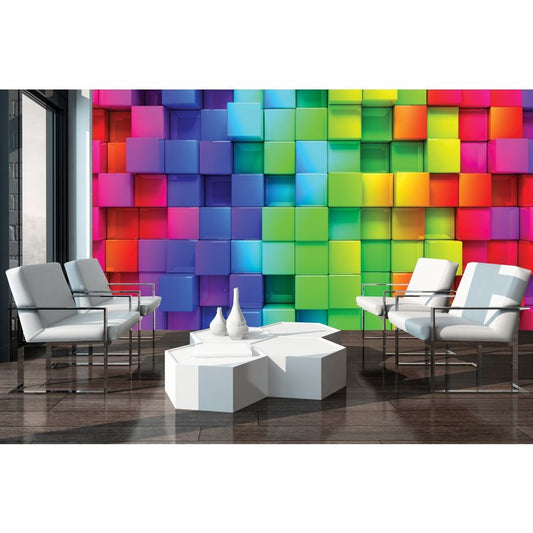 Photo Wall Mural-3D COLORFULL CUBES-(C3700)-NON WOVEN-Wallpaper-Abstract XXL