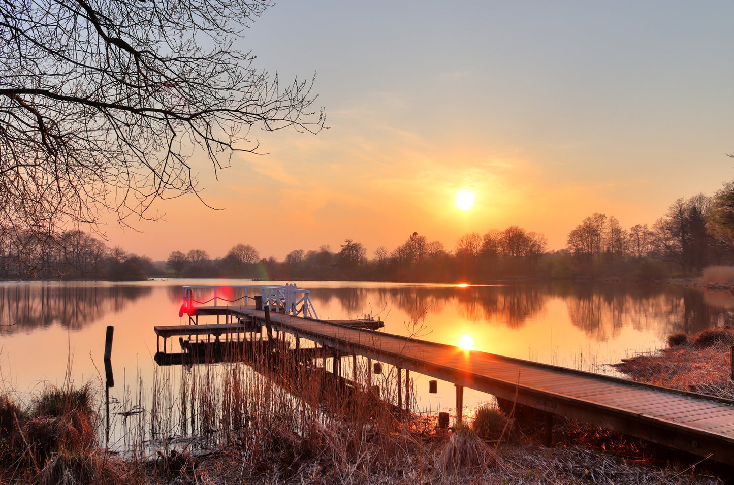 Photo Mural-WALKBRIDGE LAKE-(5423)-NON WOVEN-Wallpaper-Wall-Art-Sky Sunset XXL