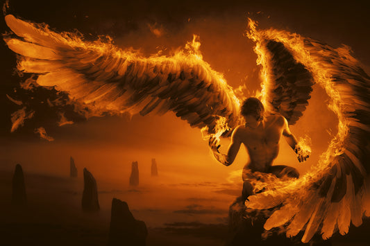 Photo Art Wall Mural-ANGEL PLAYING FIRE-(6477)-NON WOVEN-Wallpaper-Wing Glow XXL