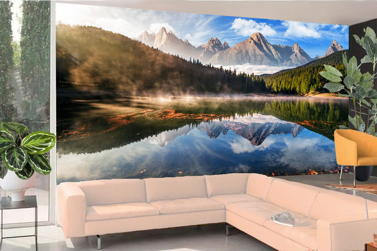 Photo Wall Mural-MOUNTAIN LAKE-(748)-NON WOVEN-Landscape Wallpaper Panorama XXL