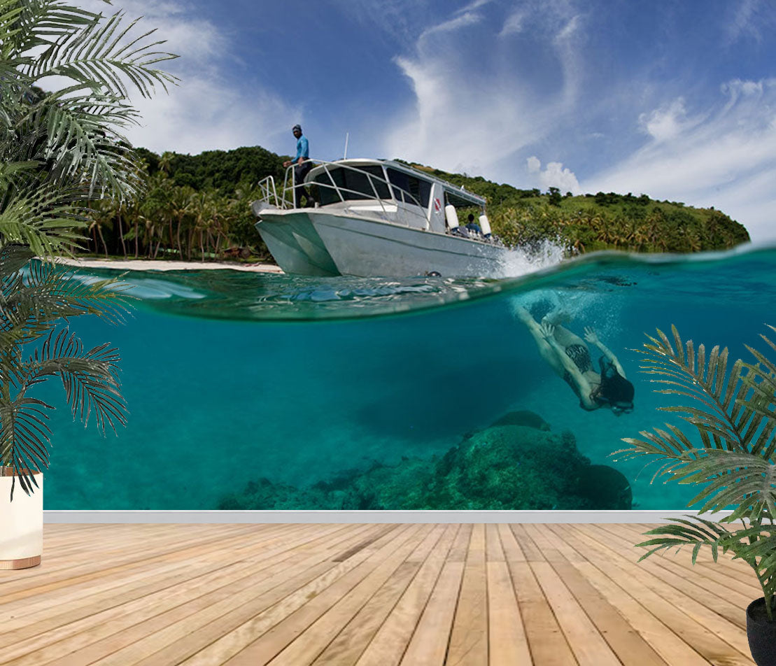 Photo Wall Mural-DIVE INN-(8173)-NON WOVEN-Wallpaper-Tropical Swimming XXL