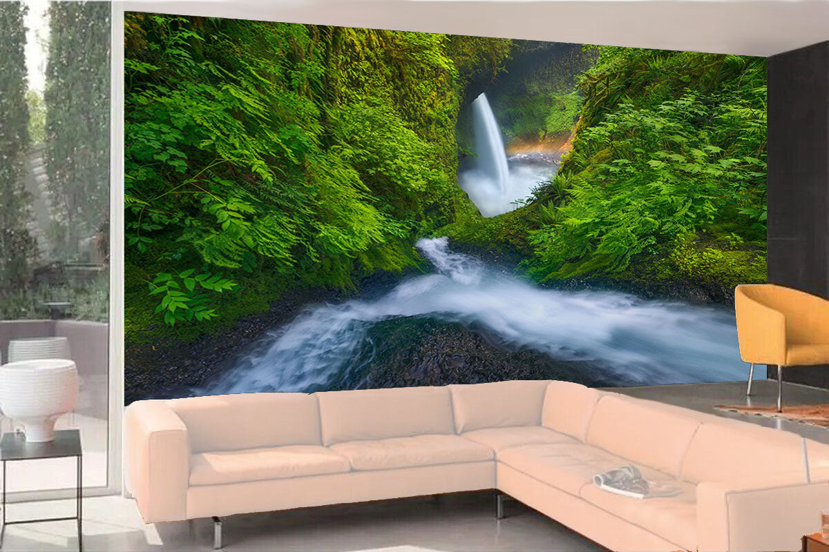 Photo Wall Mural-WATERFALL TROPICAL-(8178)-NON WOVEN-Wallpaper-Jungel Forest XXLy)